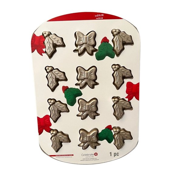 Celebrate It Other - Celebrate It Bows And Holly Leaf Cookie Baking Sheet, Mold Non Stick